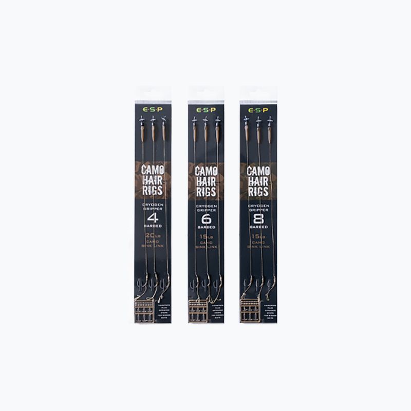 Kaprárske náväzce ESP Camo Hair Rig Gripper Barbed 3 ks hnedé EHRCHRG08