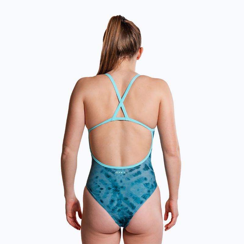 Dámske jednodielne plavky ZONE3 Strap Back teal tie dye 5
