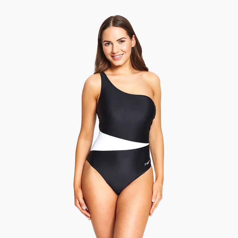 Dámske jednodielne plavky Zoggs Lattice One Shoulder blue / white 7