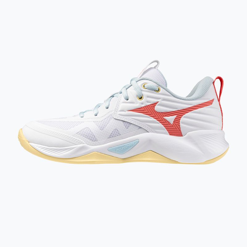 Dámske volejbalové topánky Mizuno Wave Momentum Pro white/calypso coral/pale banana 2