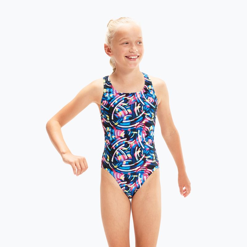 Speedo Digital Allover Leaderback detské jednodielne plavky modré/čierne 8-1237714743 3