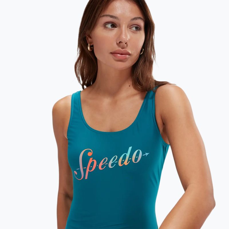 Dámske jednodielne plavky Speedo Logo Deep U-Back peacock/pumpkin spice/marine blue 8