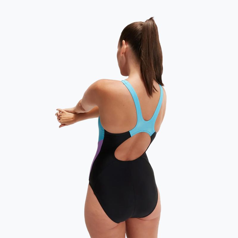 Dámske jednodielne plavky Speedo Colourblock Splice Muscleback black/sweet purple/picton blue 7