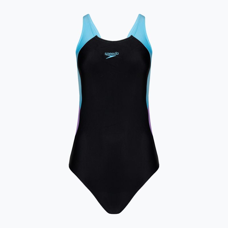 Dámske jednodielne plavky Speedo Colourblock Splice Muscleback black/sweet purple/picton blue