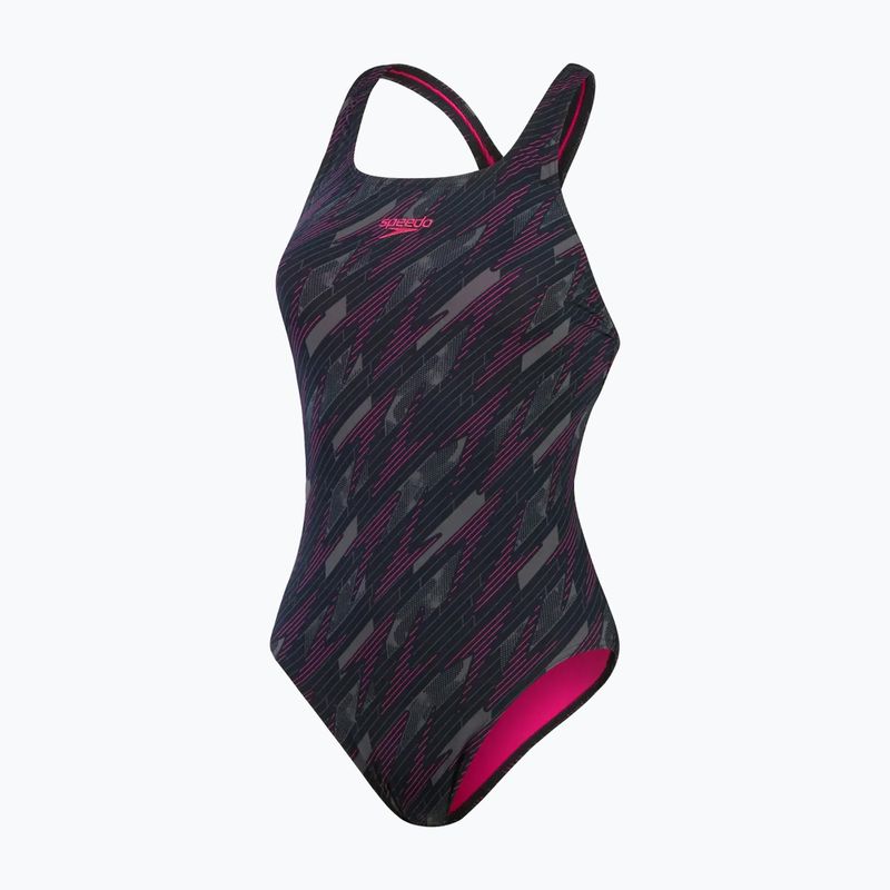 Dámske jednodielne plavky Speedo HyperBoom Allover Medalist black/electric pink/usa charcoal 2