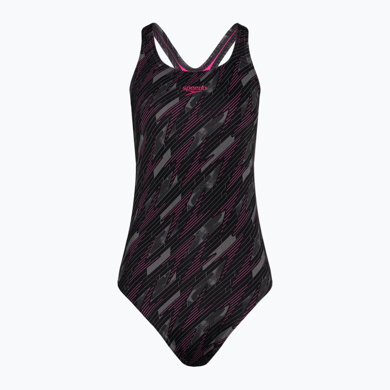 Dámske jednodielne plavky Speedo HyperBoom Allover Medalist black/electric pink/usa charcoal