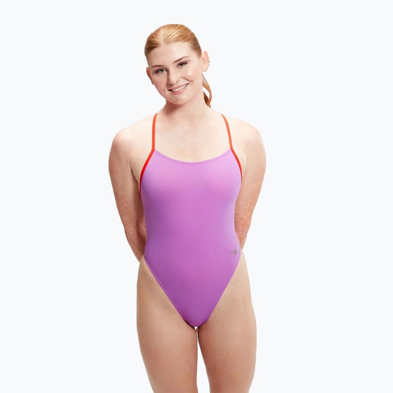 Dámske jednodielne plavky Speedo  Solid Tie Back sweet purple/watermelon 6