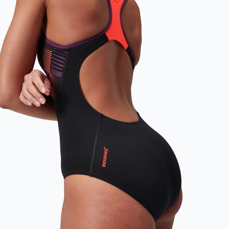 Jednodielne plavky Speedo Placement Laneback black/siren red/plum dandy 11