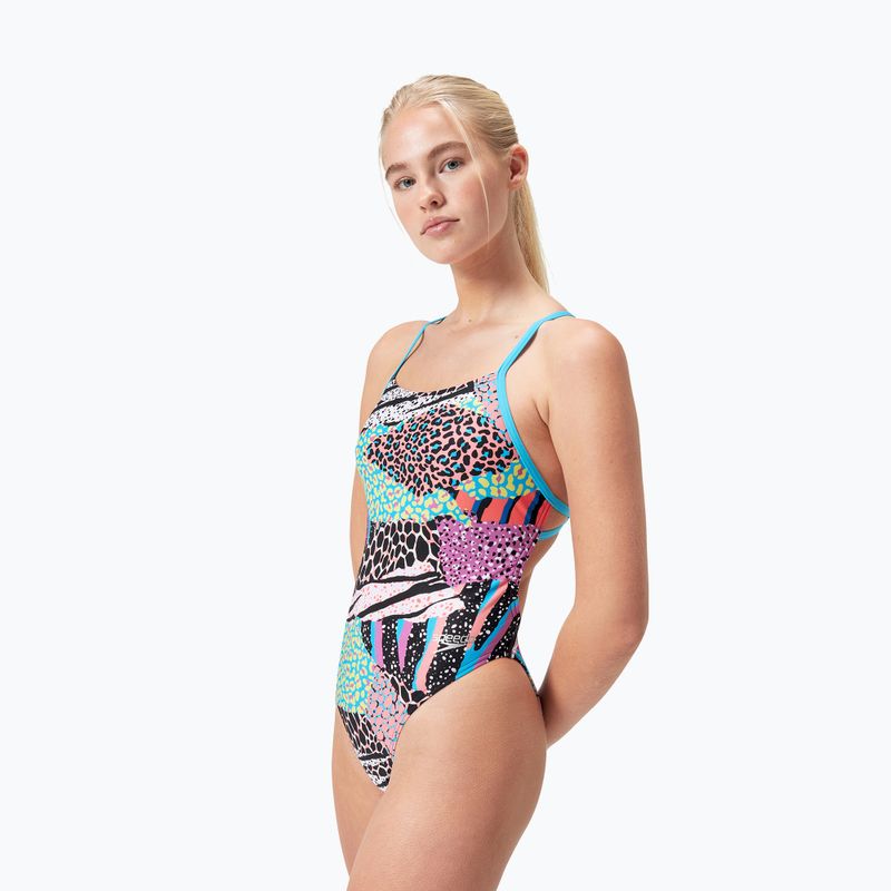 Jednodielne plavky Speedo Allover Digital Tie Back black/matcha green/siren red 3