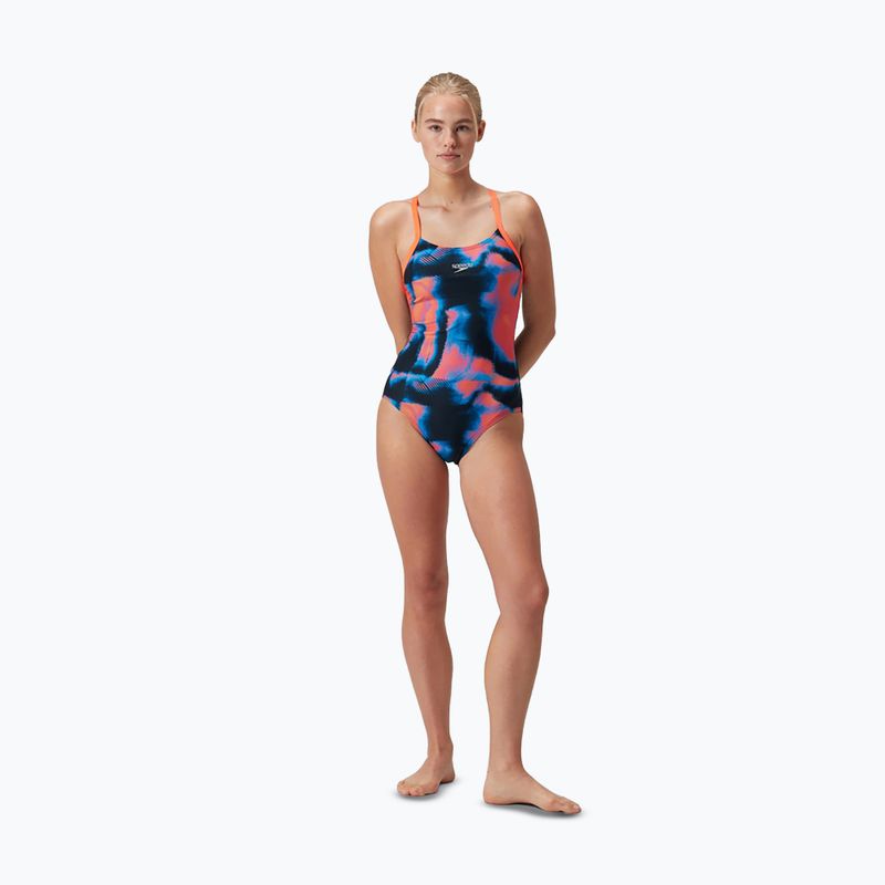 Dámske jednodielne plavky Speedo Allover Fixed Crossback true navy/siren red/punch blue 6