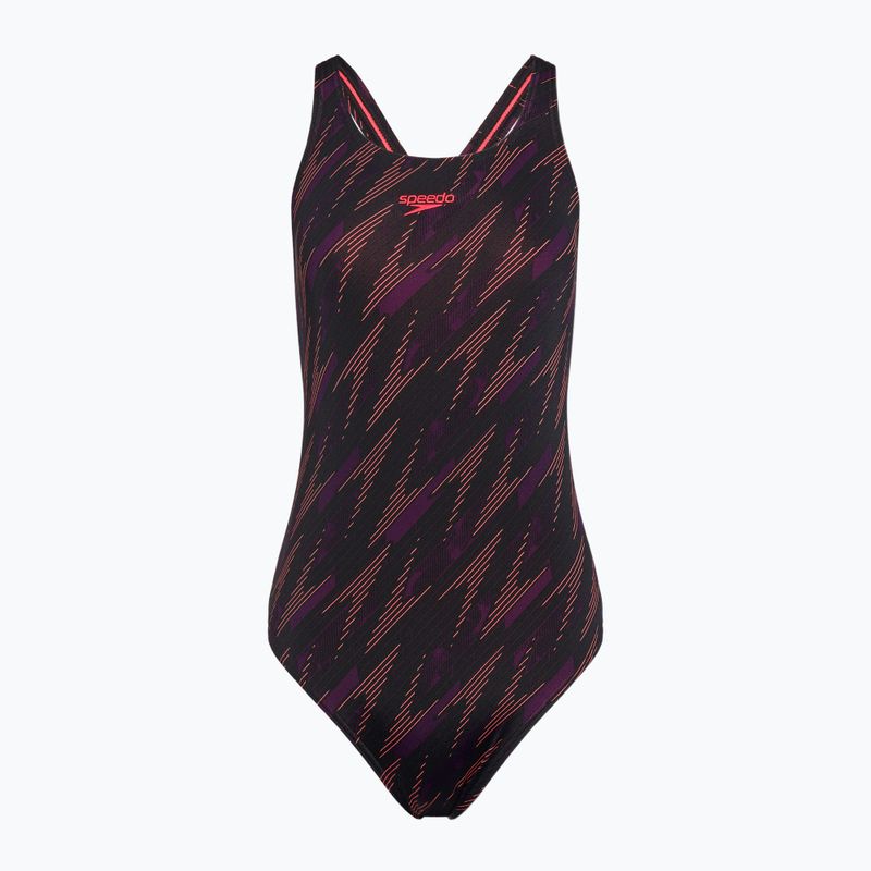 Jednodielne plavky Speedo HyperBoom Allover Medalist black/plum dandy/siren red