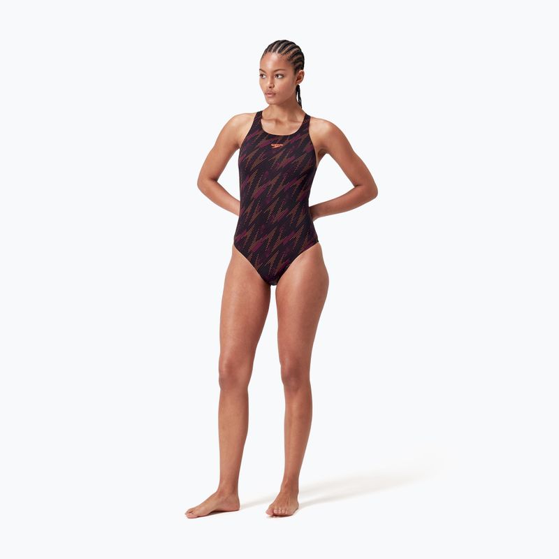 Jednodielne plavky Speedo HyperBoom Allover Medalist black/plum dandy/siren red 2