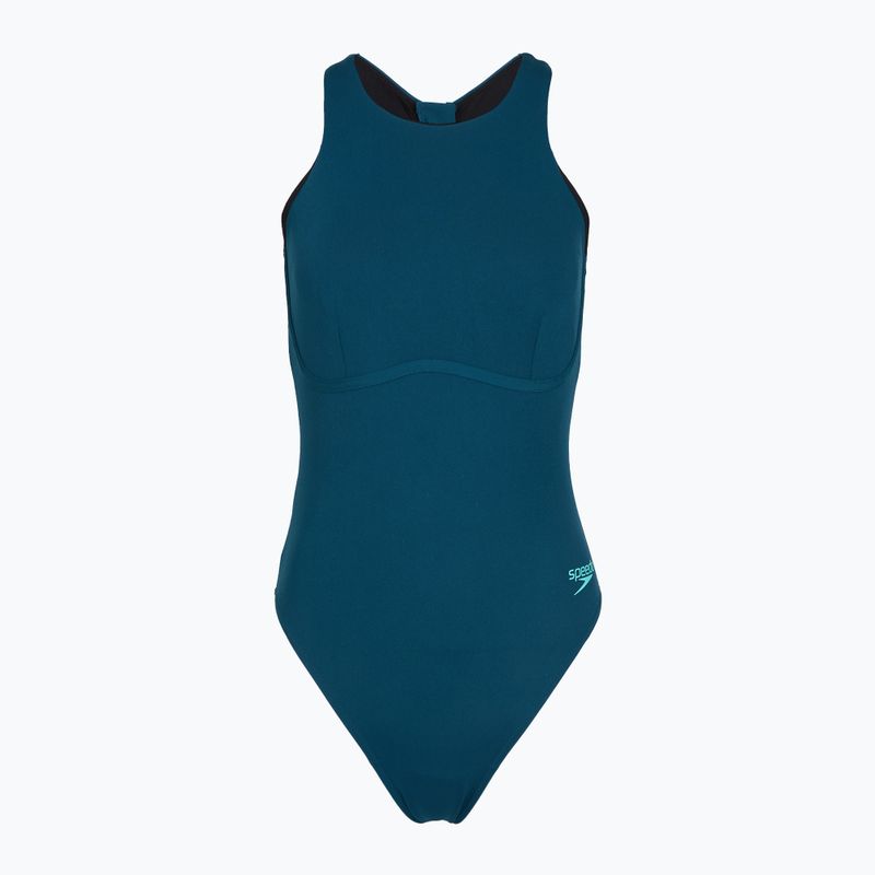 Dámske jednodielne plavky Speedo Racer Zip with Built in Swim Bra dark teal