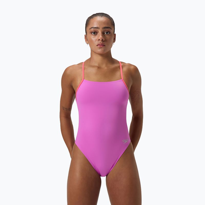 Dámske jednodielne plavky Speedo Solid Lattice Tie-Back neon violet 5