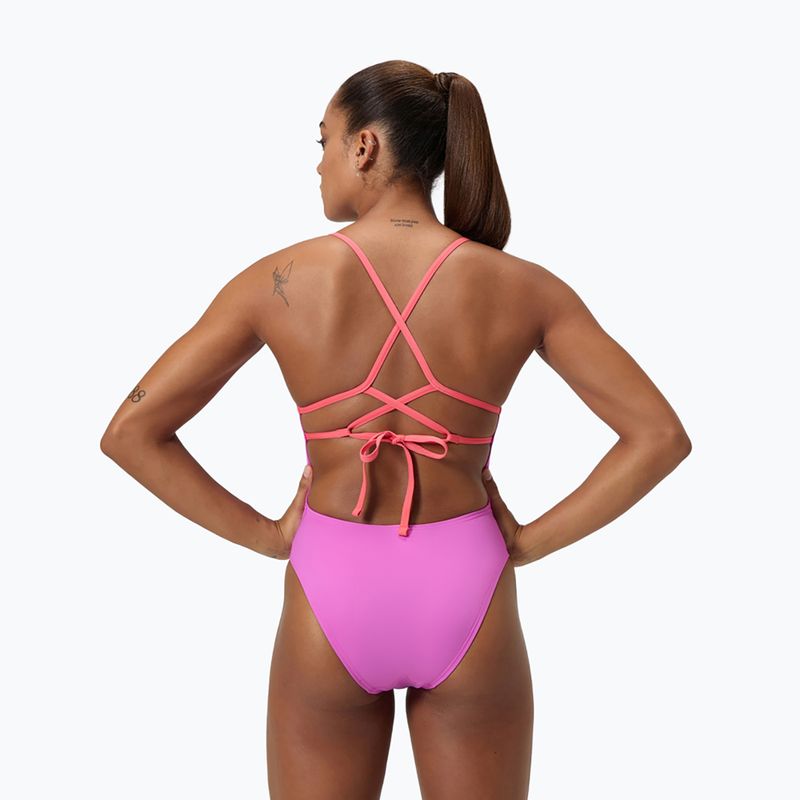 Dámske jednodielne plavky Speedo Solid Lattice Tie-Back neon violet 7