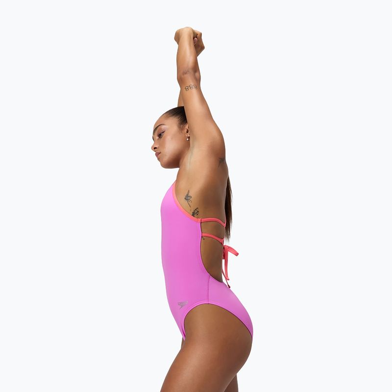 Dámske jednodielne plavky Speedo Solid Lattice Tie-Back neon violet 8