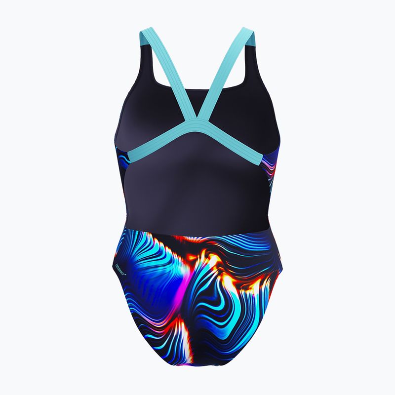 Dámske jednodielne plavky Speedo Allover Digital Leaderback lava blur/speedo black 2