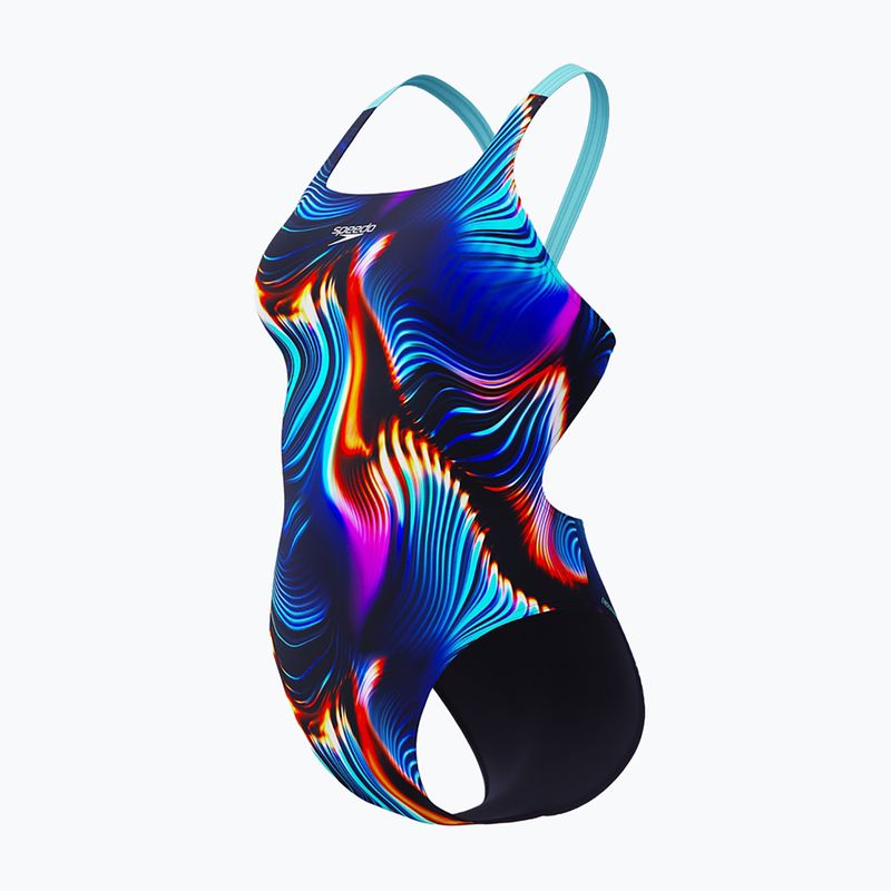 Dámske jednodielne plavky Speedo Allover Digital Leaderback lava blur/speedo black 3