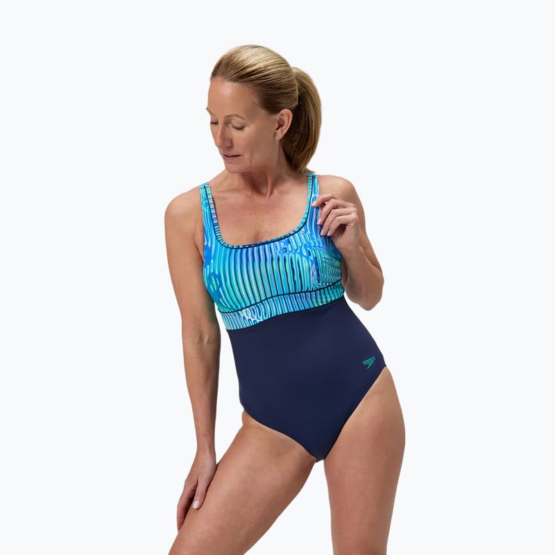 Dámske jednodielne plavky Speedo Shaping Contour Eclipse Printed turquoise gem