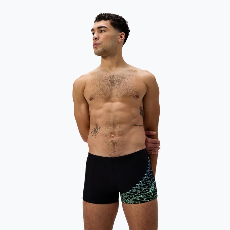 Pánske plavky boxerky Speedo Medley Logo Aquashort black/alfalfa green