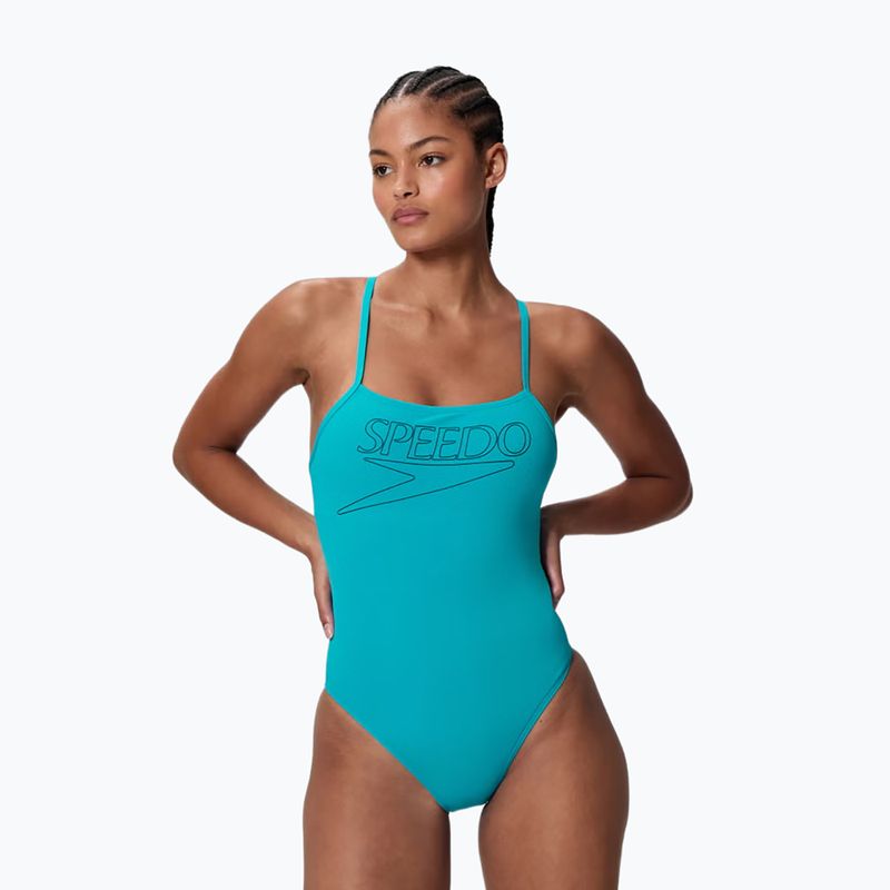 Dámske jednodielne plavky Speedo Endurance+ Logo Thin Strap mayan blue