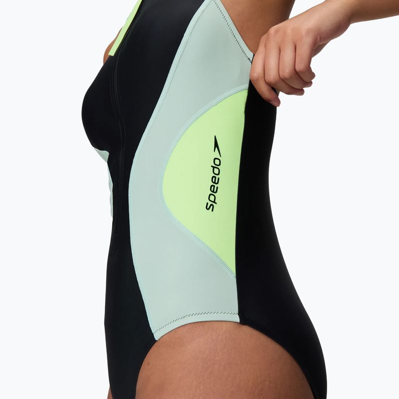 Dámske jednodielne plavky Speedo Ocean Flex Zip black/pale clover 5