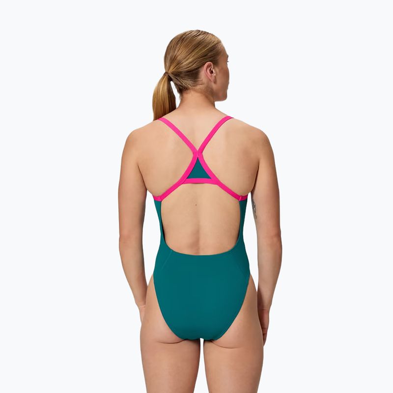 Dámske jednodielne plavky Speedo Solid Turnback peacock 2
