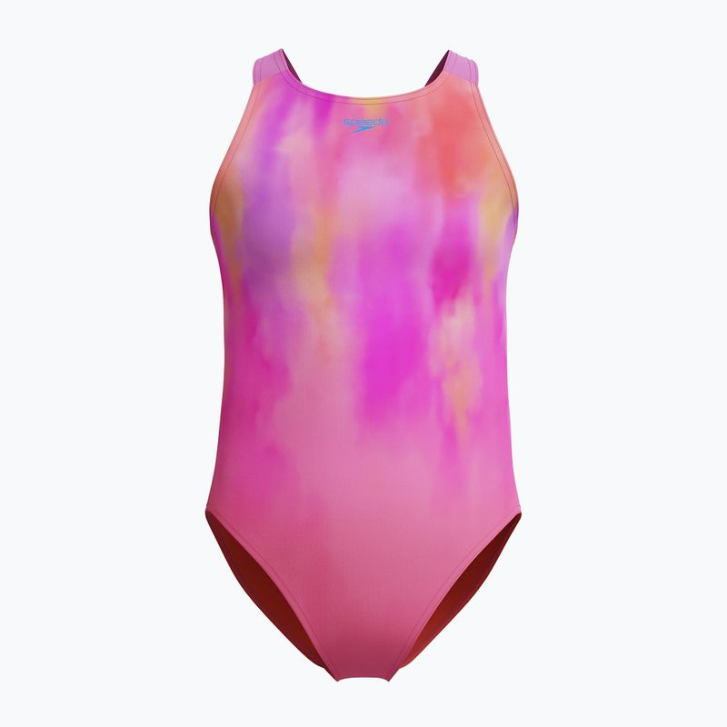 Detský jednodielny plavkový úbor Speedo Print Pulseback ružový/neónový fialový 4
