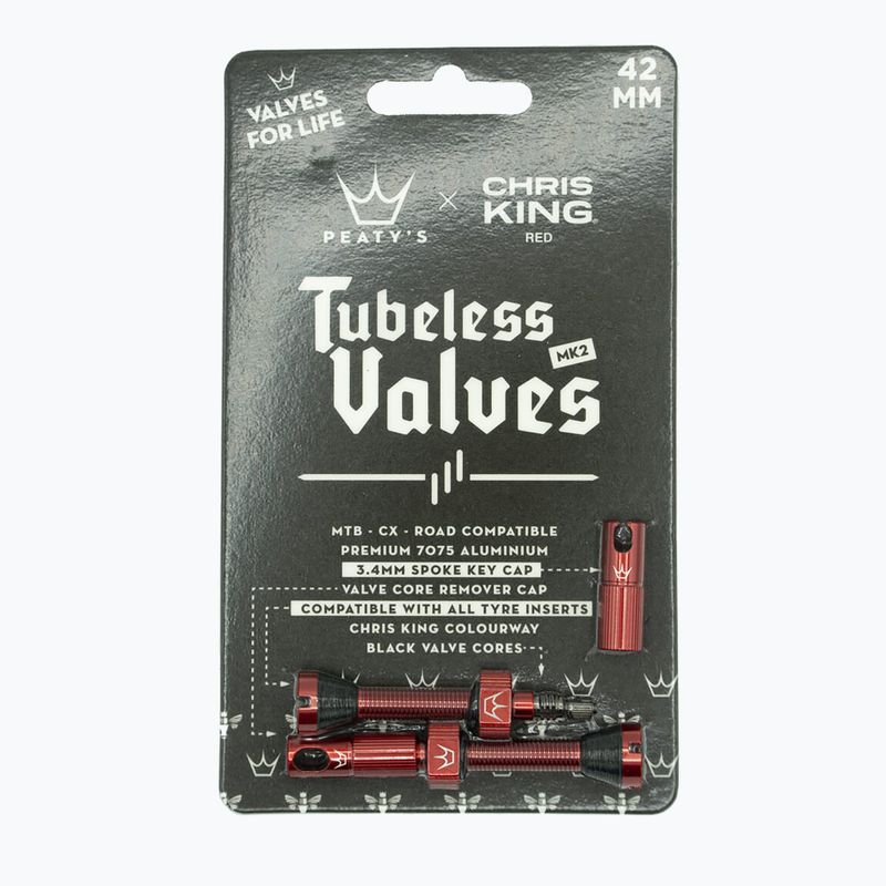 Peaty's X Chris King Mk2 bezdušové ventily sada presta ventilov PTV2-42-RED-12 červená 83776 2