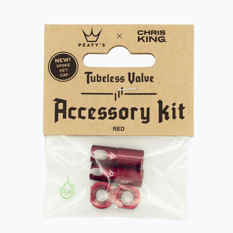 Peaty's X Chris King Mk2 Tubeless Valves Accessory Kit uzáver ventilu pneumatiky na bicykli červený 83804