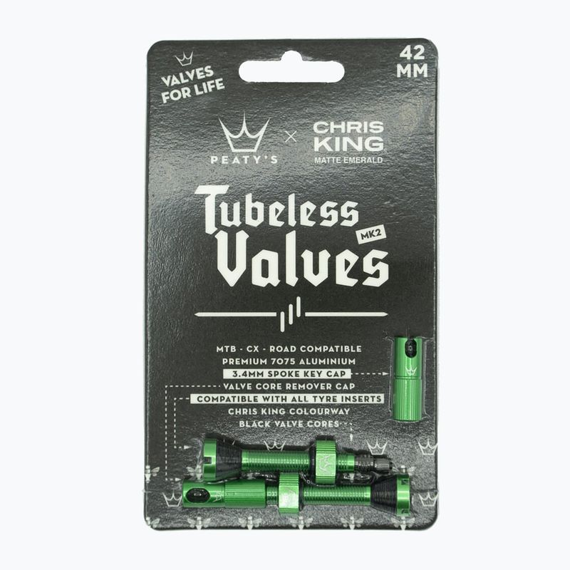 Peaty's X Chris King Mk2 bezdušové ventily sada presta ventilov PTV2-42-EMR-12 zelená 83772 2
