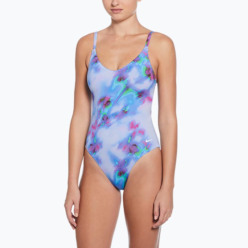 Nike Floral Blur V-Neck dámske jednodielne plavky hortenzie