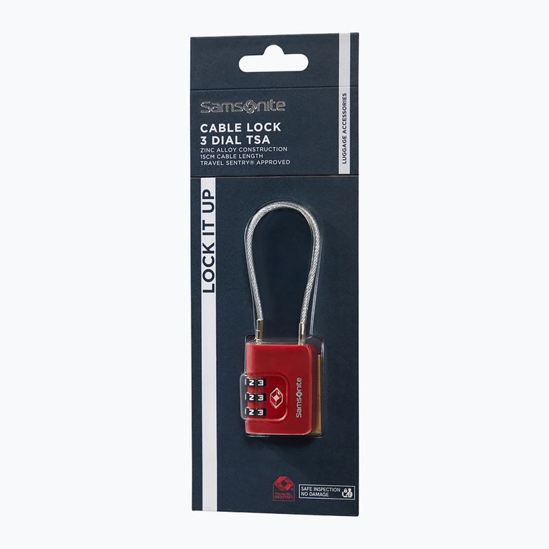 Visiaci zámok Samsonite Cablelock 3 Dial TSA red 3