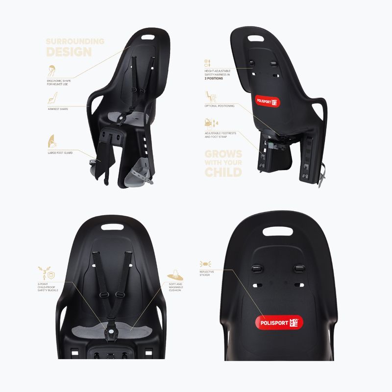 Detská sedačka na bicykel Polisport Koari Mik HD black/grey 6