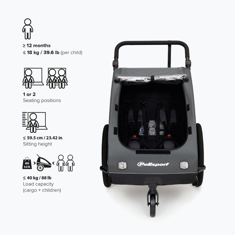 Vozík za bicykel Polisport Kids Trailer&Stroller black/grey 7