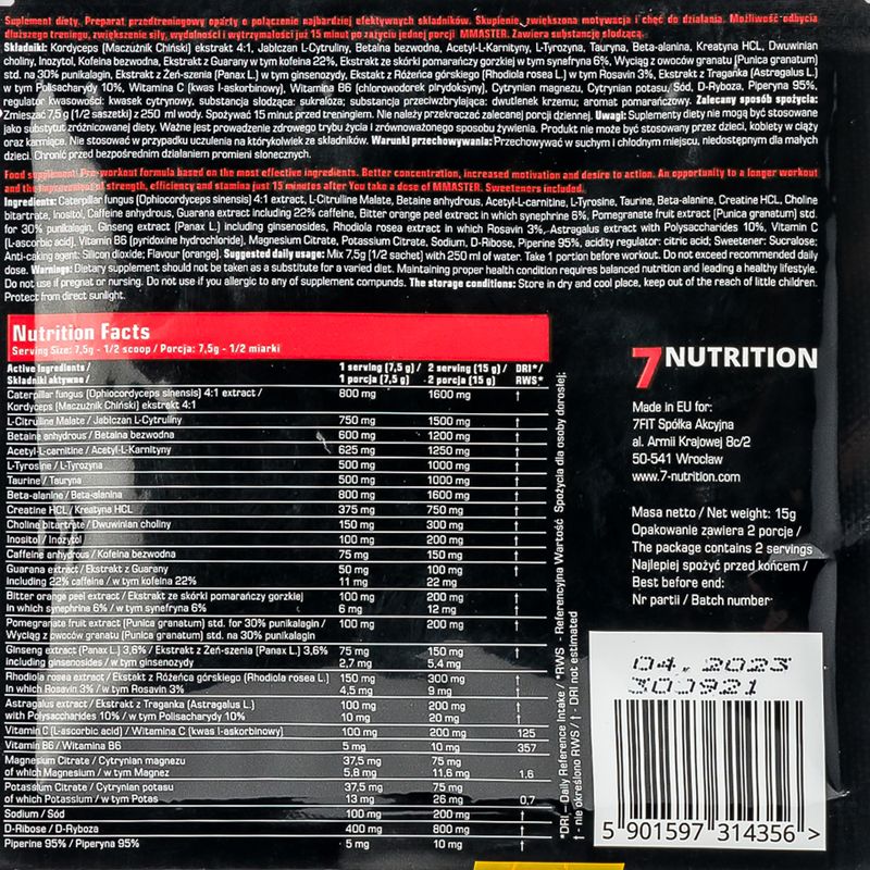 Predtréningový prípravok 7Nutrition MMASTER 15g sáčok oranžový 7Nu000321 2