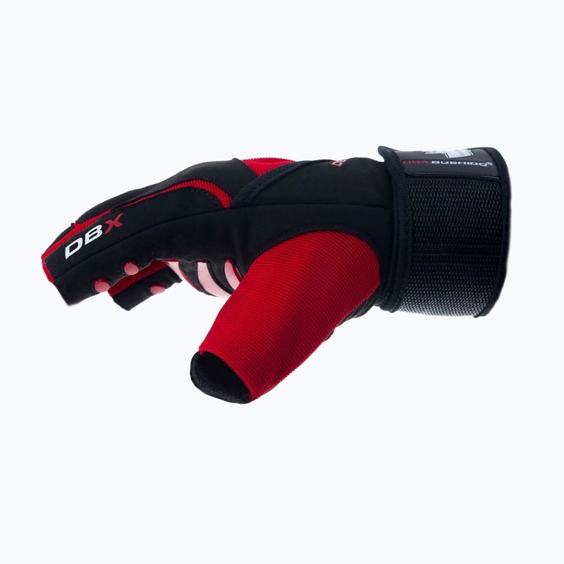 Fitness rukavice DBX BUSHIDO s dlhým suchým zipsom a systémom úchopu black/red 4