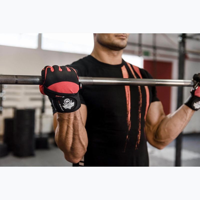 Fitness rukavice DBX BUSHIDO s dlhým suchým zipsom a systémom úchopu black/red 10