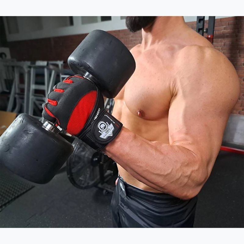 Fitness rukavice DBX BUSHIDO s dlhým suchým zipsom a systémom úchopu black/red 11