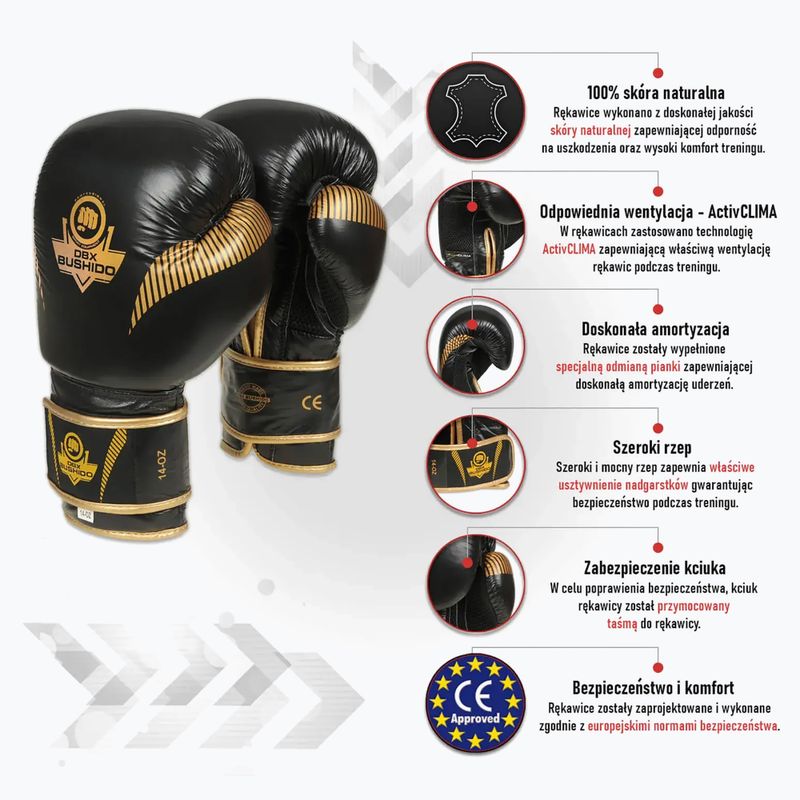 Boxerské rukavice Bushido z prírodnej kože čierne B-2v13 15