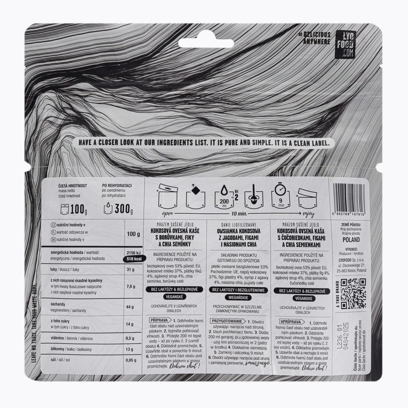 Mrazom sušené potraviny LYOFOOD Kokosová ovsená kaša s bobuľovitým ovocím, figami a chia semienkami LF-7616 2