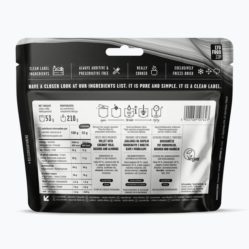 Mrazom sušené potraviny LYOFOOD Jaglanka na kokosovom nápoji 210 g 2