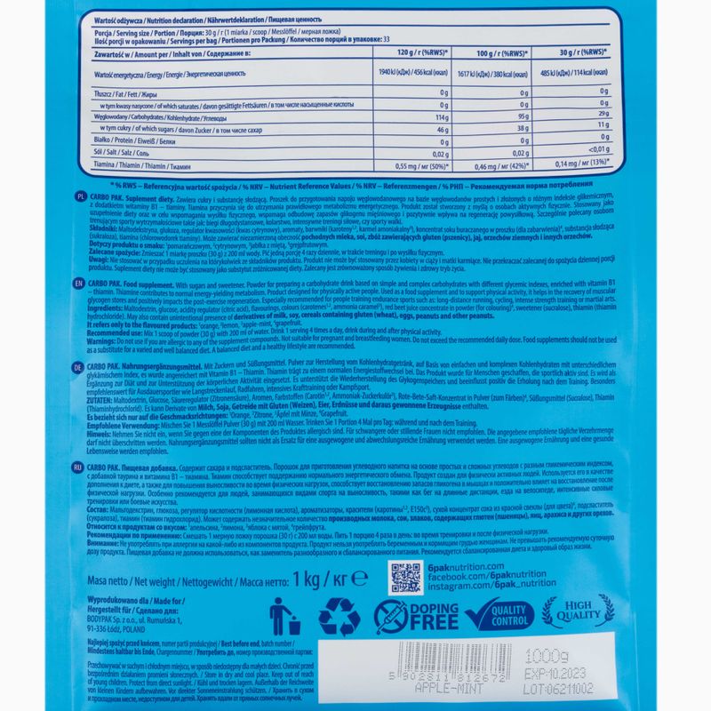 Carbo Pak 6PAK sacharidy 1kg jablko-mäta PAK/212#JABMI 2