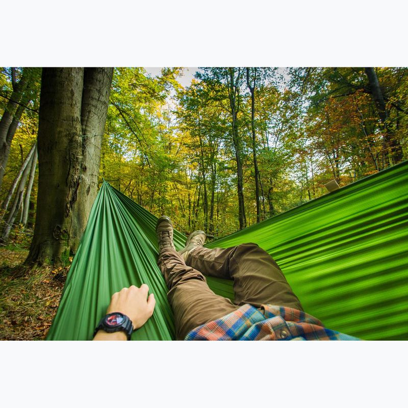Turistická hojdacia sieť Lesovik Spirit v korunách stromov zelená 7