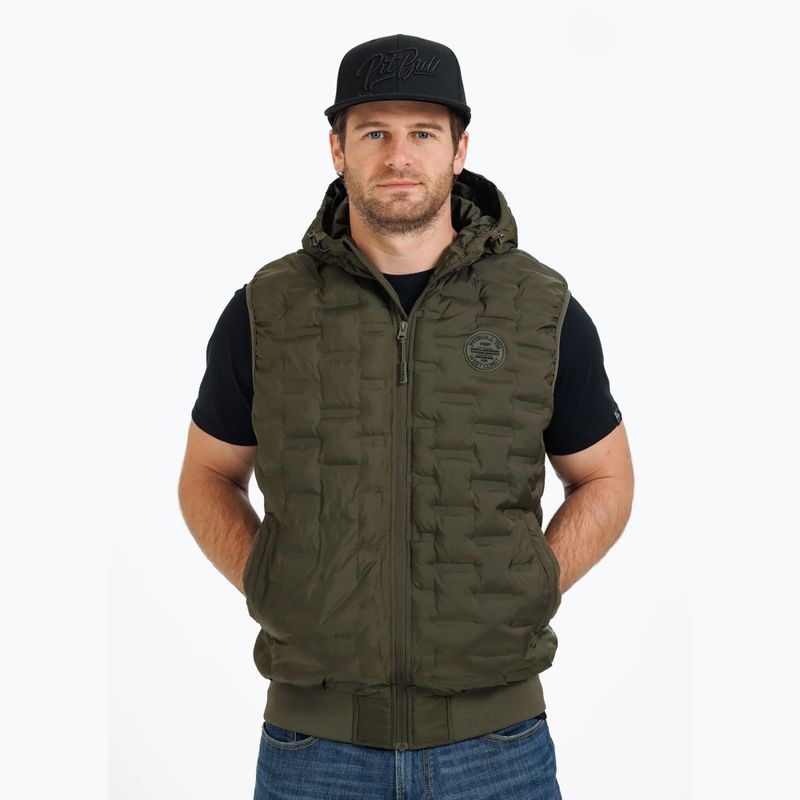 Pánska vesta  Pitbull Carver Quilted Hooded olive