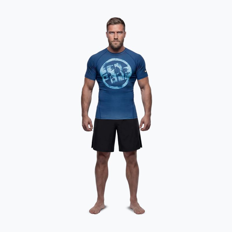 Pánske tričko Pitbull Rashguard Logo Palms blue 2