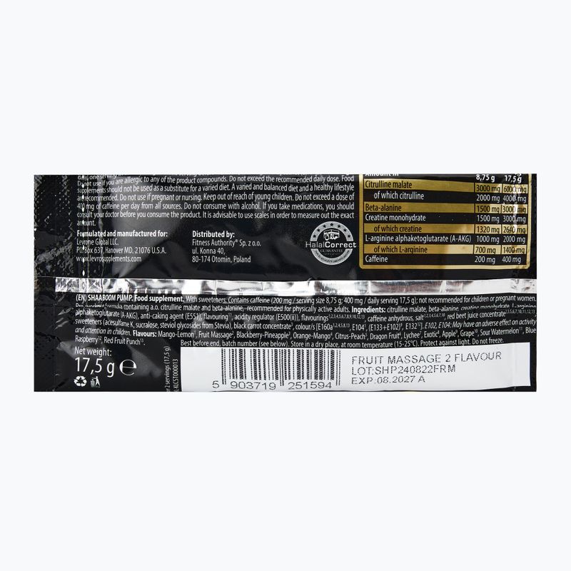 Fitness Authority pred tréningom Shaaboom Pump 17.5g ovocná masáž 2