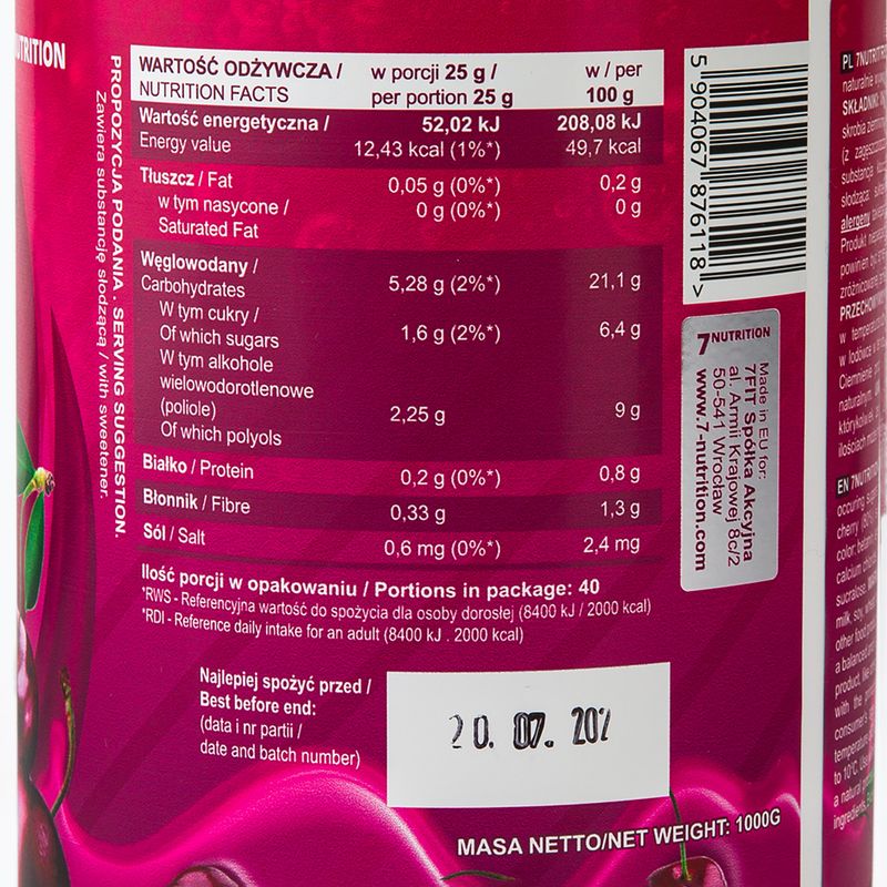 Džem 7Nutrition JAM 1000g čerešňa 7Nu000473 3