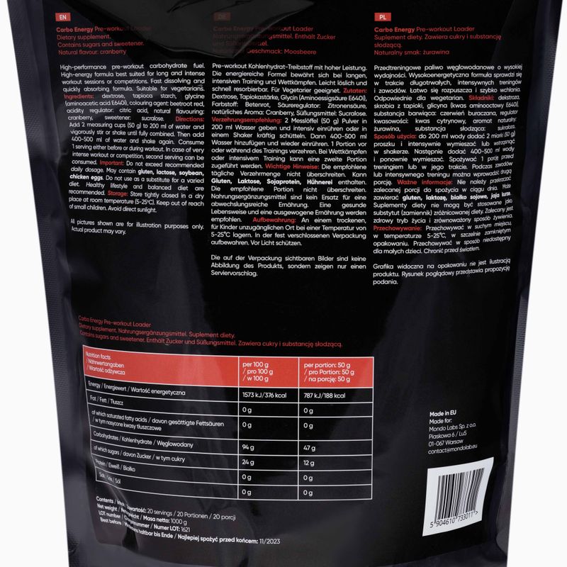 Carbo Energy MONDOLAB sacharidy 1kg brusnice MND011 2