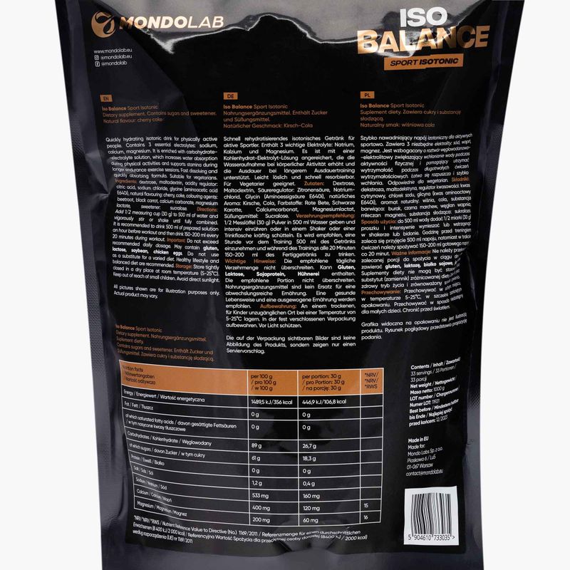 Izotonický nápoj v prášku MONDOLAB Balance Fizzy Cherry 1000g cherry cola MND008 2